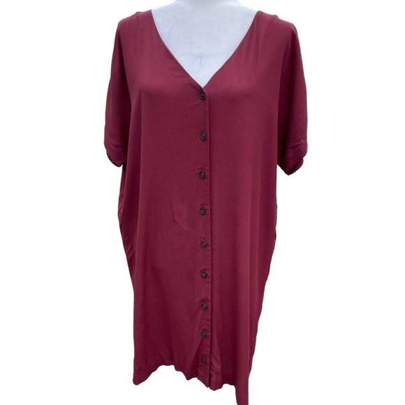 Madewell Burgundy Shirt Dress Womens XXS 2XS Short Sleeve Button Front Shapeless - Picture 2 of 13
